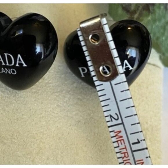 Authentic Prada Milano Black Heart Earrings Upcycled Repurposed Buttons & Box - Picture 6 of 7